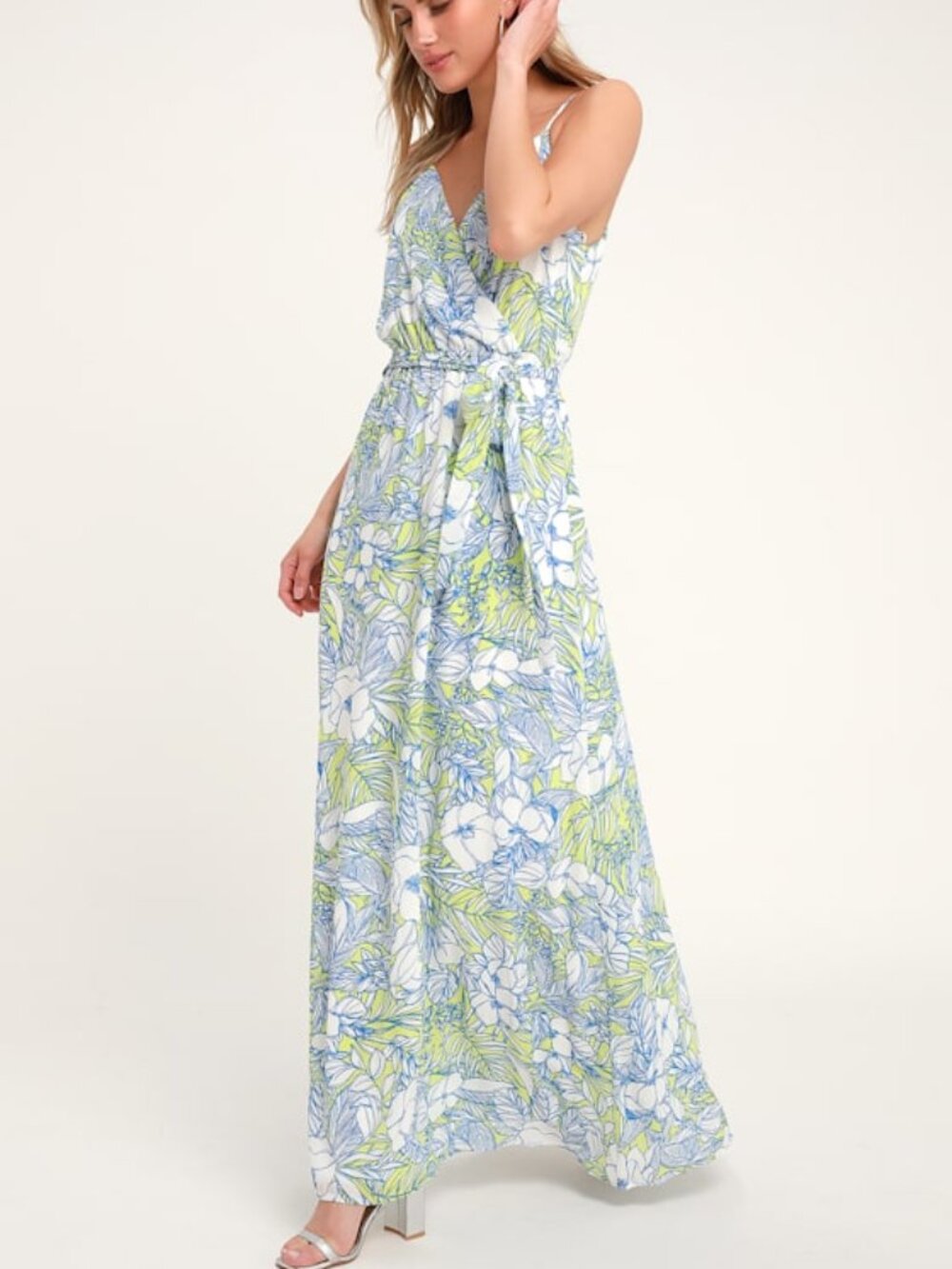 Lulus Sunrise In Paradise Blue Multi Tropical Print Maxi Dress - Size S